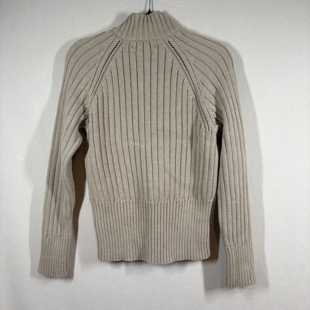 Vtg Tommy Hilfiger Womens Y2K Preppy‎ Rib Full Zip Cotton Sweater Lg Tan Acadmia